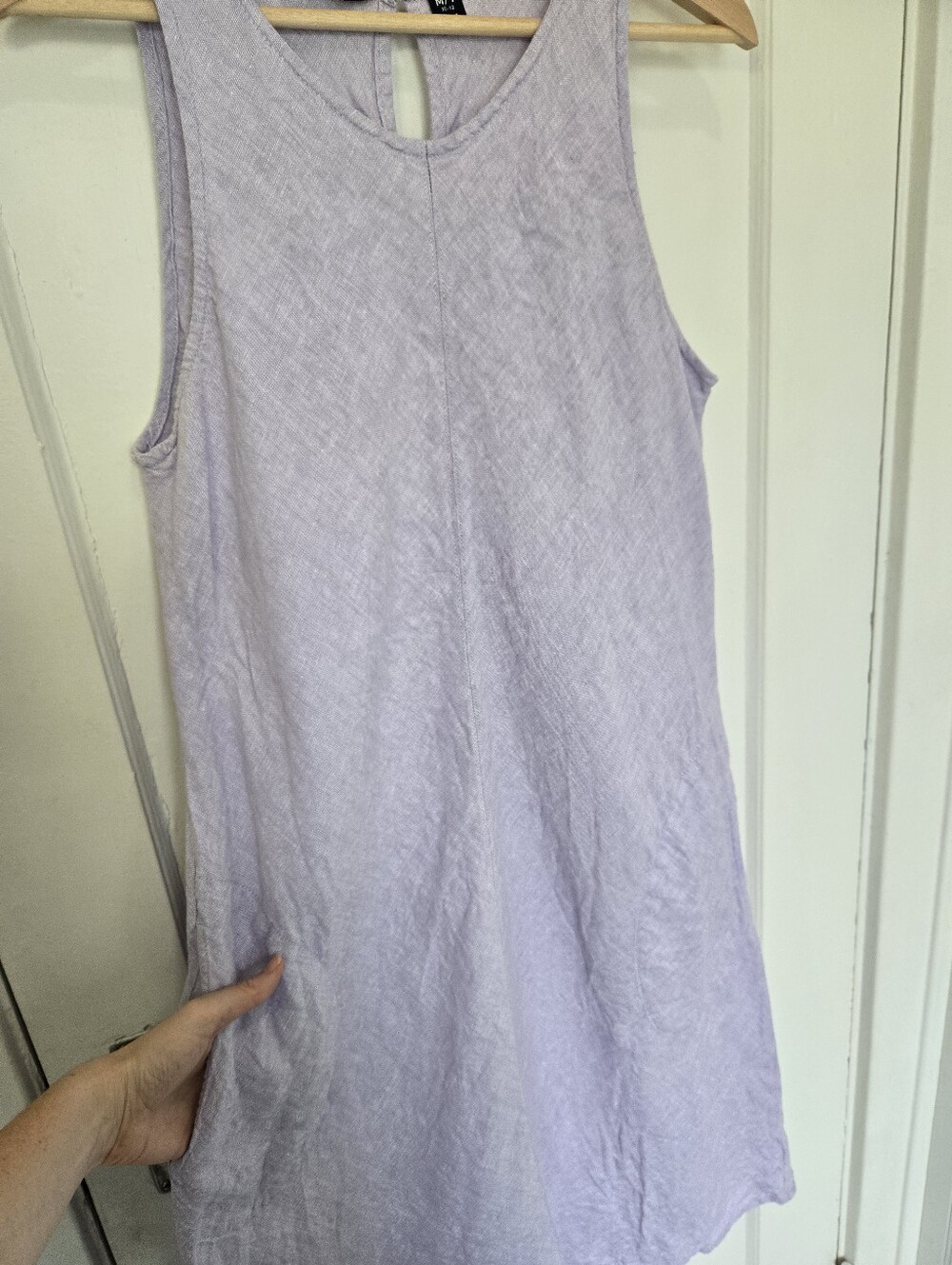 Lands' End 100% Linen Lavendar Midi Shift Dress Size M Coastal Lagenlook Minimal - Picture 4 of 6